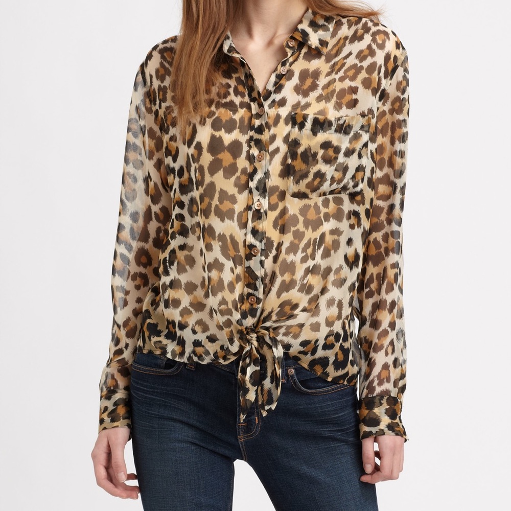 Equipment Leopard Print Tie Front Blouse